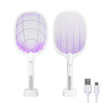 2 In 1 Mosquito racket USB Rechargeable Fly Zapper Swatter with Purple Lamp Seduction Trap Summer Night Baby Sleep Protect tools available for shop online at ezedpk the best consumer electronics online store