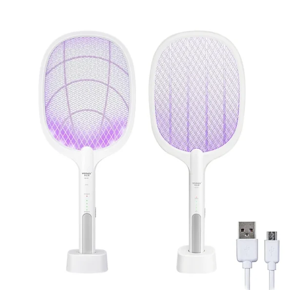 2 In 1 Mosquito racket USB Rechargeable Fly Zapper Swatter with Purple Lamp Seduction Trap Summer Night Baby Sleep Protect tools available for shop online at ezedpk the best consumer electronics online store