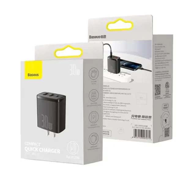 Baseus Compact Quick Charger 2U+C 30W US Black